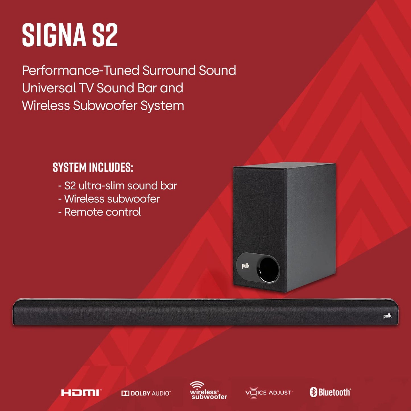 Polk Audio Signa S2 Ultra Slim TV Dolby Audio Soundbar With Wireless Subwoofer-Home theater expert Store