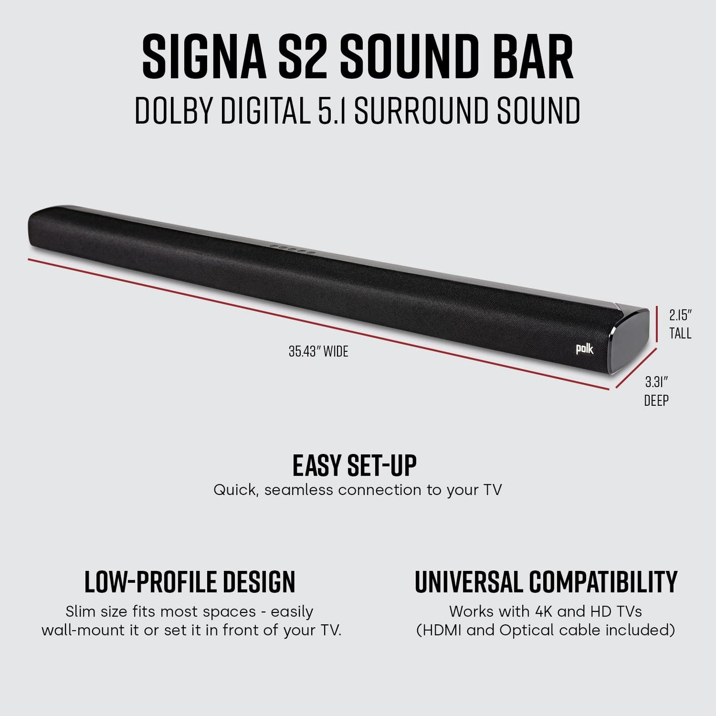 Polk Audio Signa S2 Ultra Slim TV Dolby Audio Soundbar With Wireless Subwoofer-Home theater expert Store