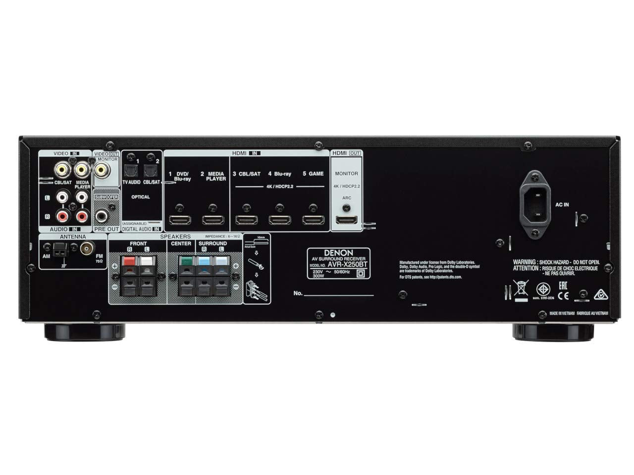 Denon AVR-X250BT 5.1 Channel 4K Ultra HD AV Receiver