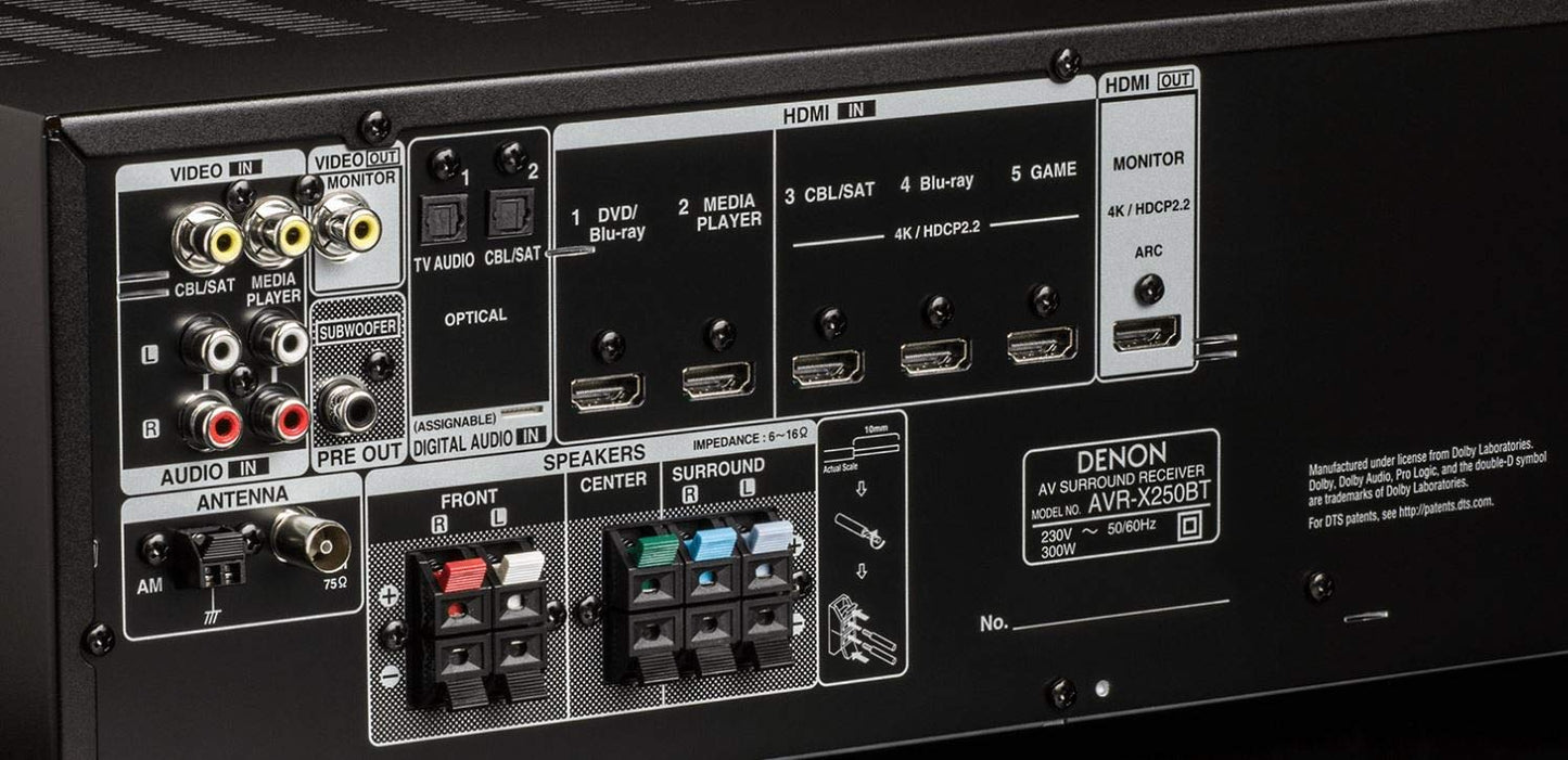 Denon AVR-X250BT 5.1 Channel 4K Ultra HD AV Receiver