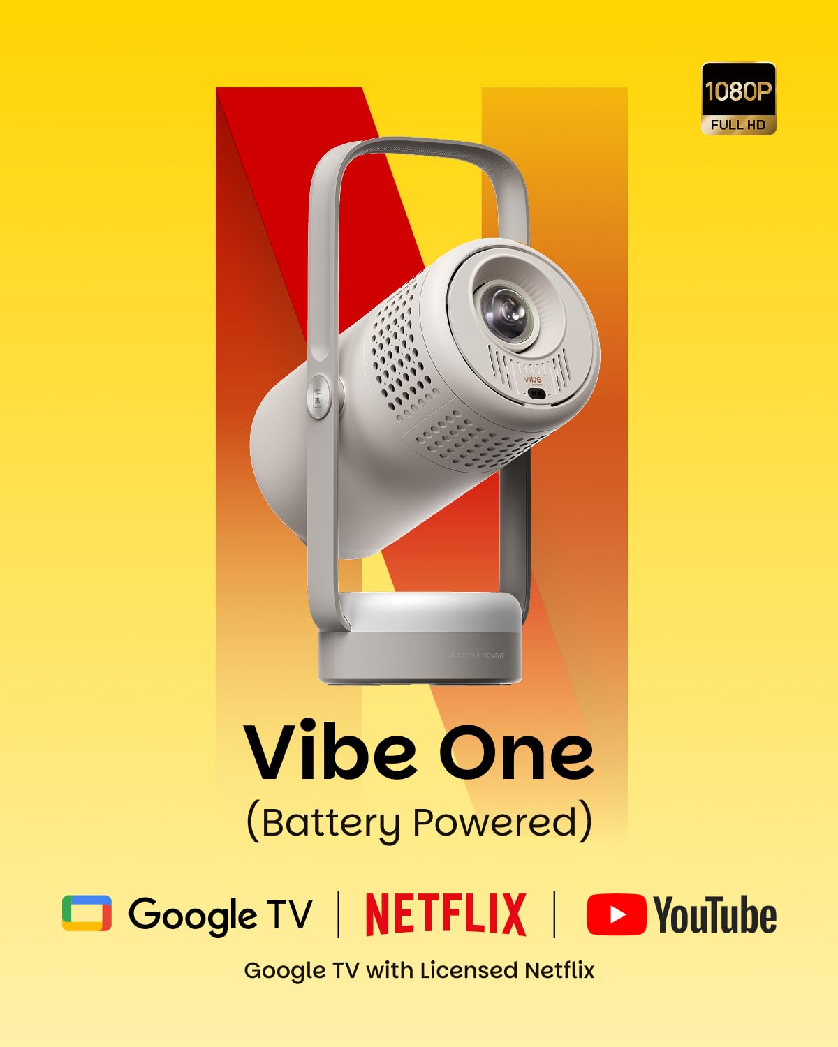 XGIMI Vibe One Portable Smart Projector | Full HD 1080p | Google TV with Netflix | JBL Speakers