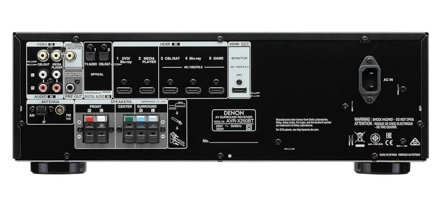 Denon Avr-x250bt 5.1 Channel 4k ultra Hd Av Receiver With Bluetooth