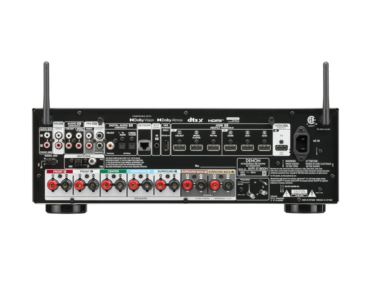 Denon AVR-X1800H 7.2-Channel 8K AV Receiver with HEOS® Built in
